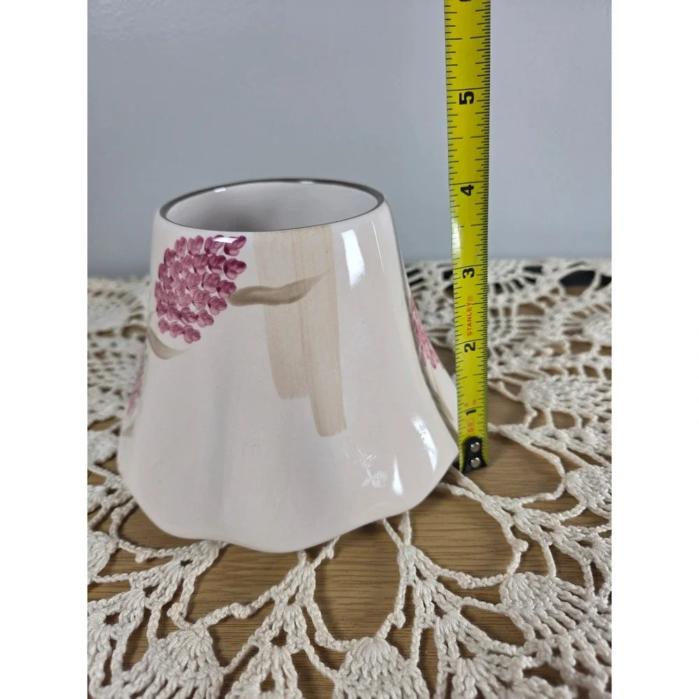 Floral Ceramic Jar Candle Shade with Bee Cutouts Pink Mauve Scalloped Edge